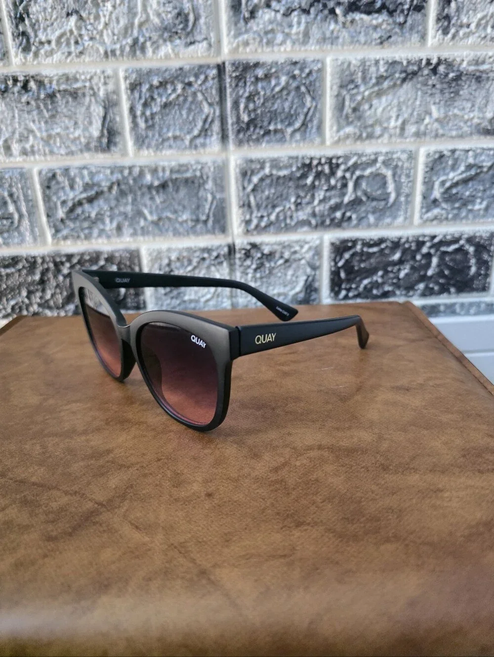 Quay Australia Cat Eye Sunglasses  Black Frame with Brown Gradient Lenses